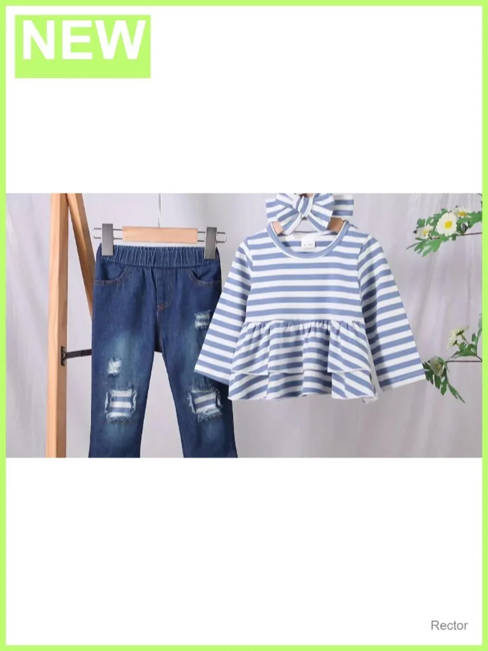 Toddler Girls Fall Winter Outfit Set Long Sleeve Shirt Ripped Jeans 3pc